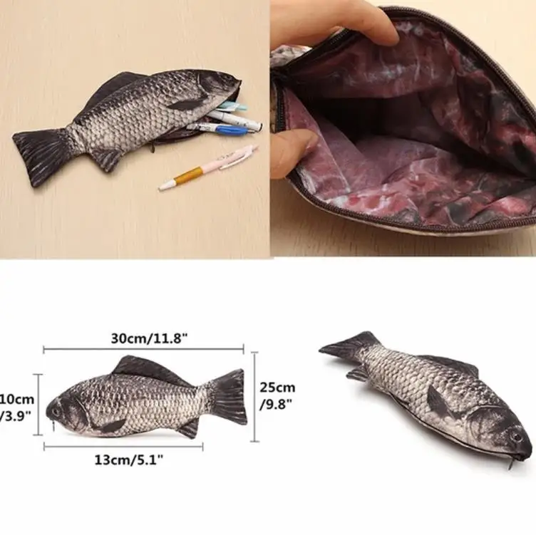 Carp Pen Bag Realistic Fish Shape Make-up Pouch Pencil Case With Zipper Casual Gift Toiletry Wash Funny Handbag SN4146