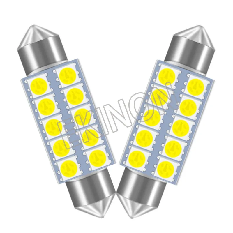 50pcs 24V Festoon C5W C10W 44mm 1.73inch Car LED Doom License Plate Light Bulb Indicator Roof Reading Lamp 10SMD 5050 White