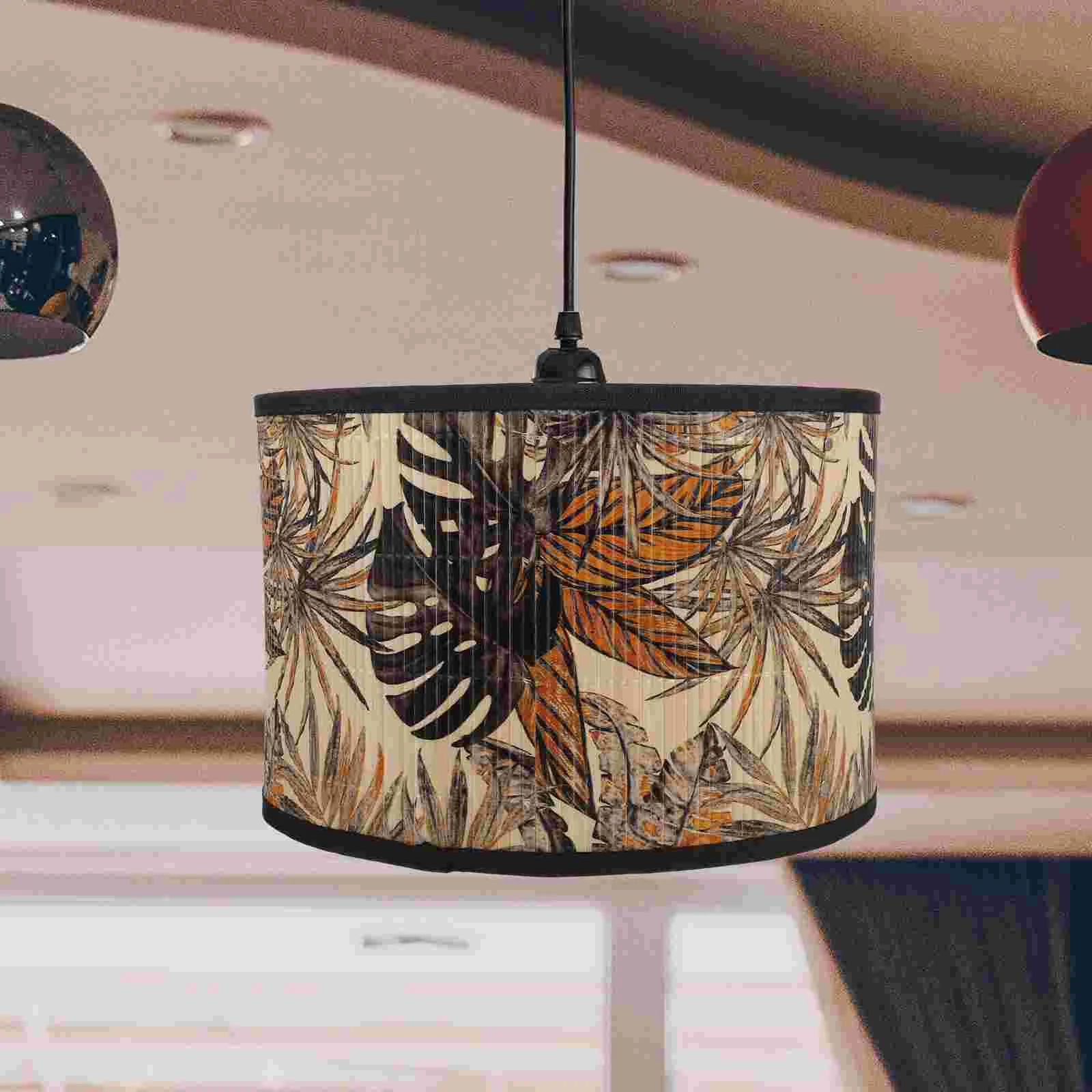 

European Style Chandelier Lampshade Bamboo Printed Bed Breakfast Decoration Hanging Cover Home Vintage Accessory Light Bulb