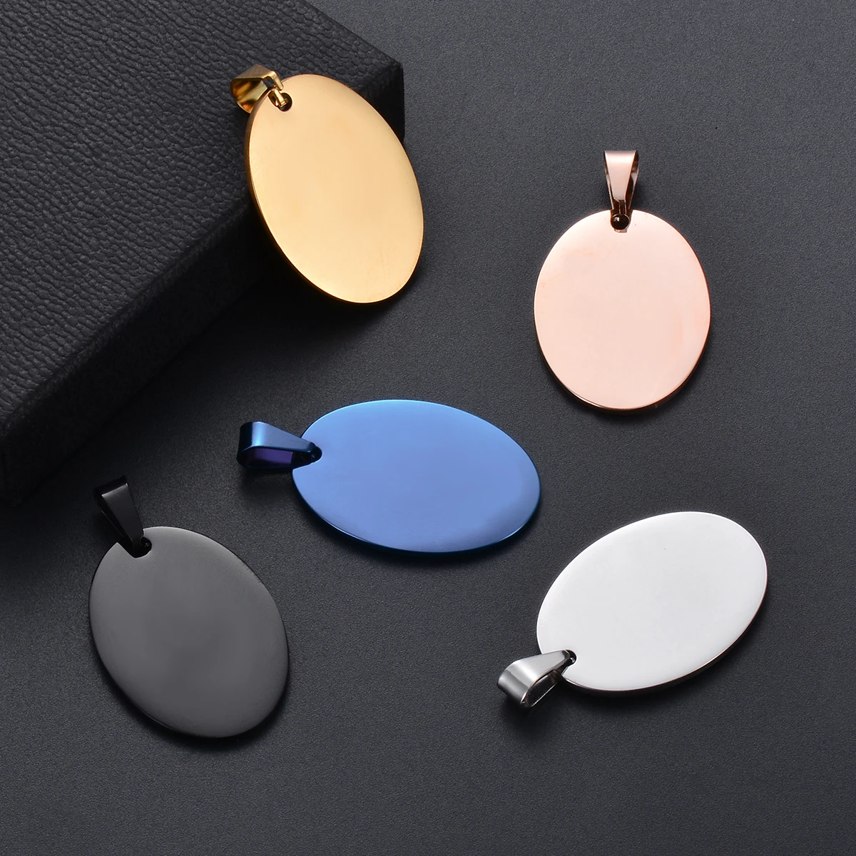 5Pcs Unisex Jewelry Stainless Steel  Oval Shape Dog Tags Pendant Necklace Jewelry