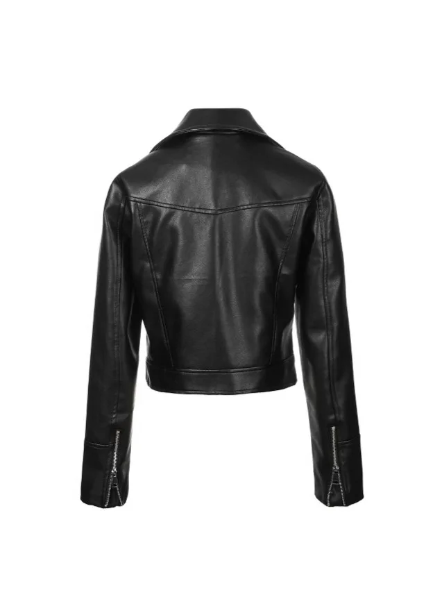 Jaqueta de couro feminina com rebites, jaqueta de motocicleta, jaqueta curta estilo prego moderno e moderno, item popular