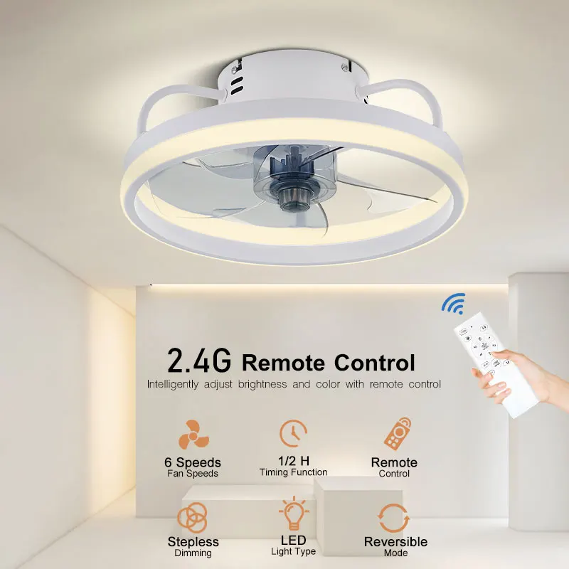 

Indoor Ceiling Fans with Remote Control 6 Speeds Timing 33CM 55W Stepless Dimmable Ceiling Lamps with LED Lights for Bedroom