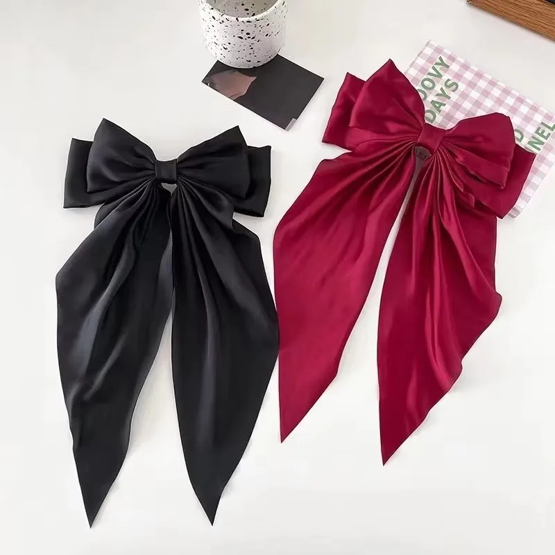 Elegant Bow Ribbon Hair Clip for Girls Fashion Simple Solid Satin Clip Hair Pin Retro Headband with Clips Girls Hair Accessories