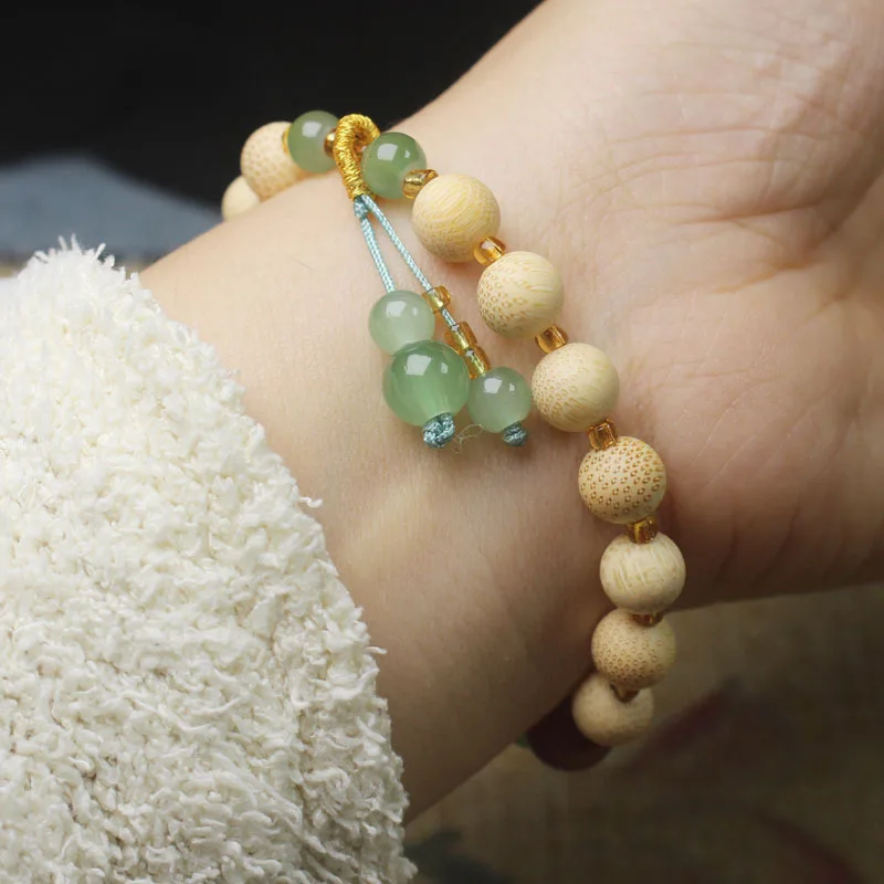 Golden Silk Bamboo 8mm Bracelet Green Bamboo Bracelet National Style Simple Temperament Men and Women Rosary Beads Bracelet Gift