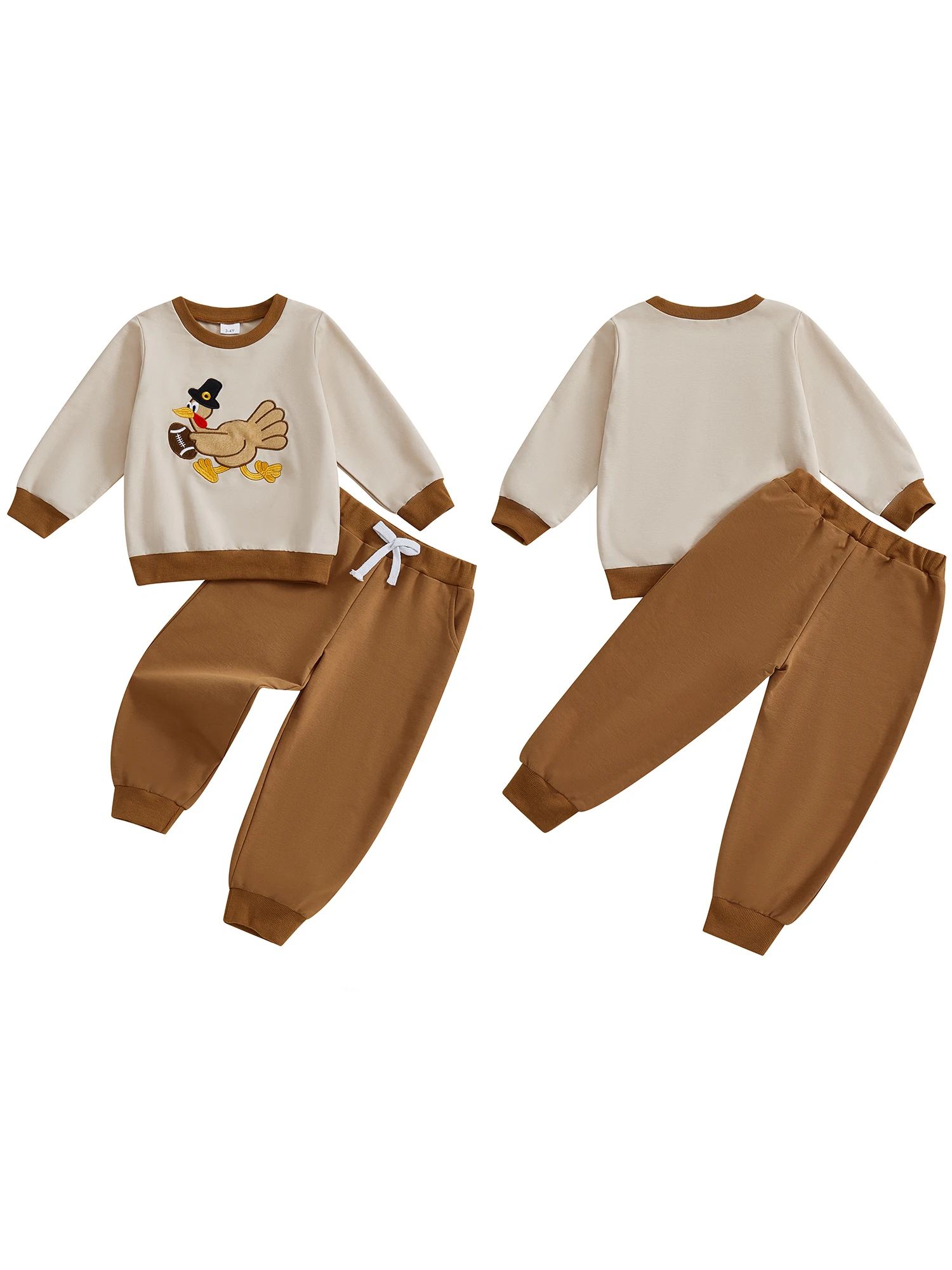 

Thanksgiving Baby Boy Outfit Set with Turkey Embroidery Long Sleeve Sweatshirt and Elastic Pants for a Festive Look