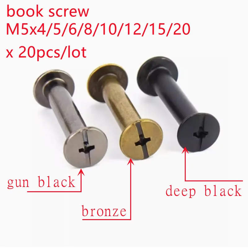 20sets D5(M4)x4/5/6/8/10/12/15/20 Black and bronze Metal Chicago Screw  Studs Snap Rivet For Photo Album Butt account book screw