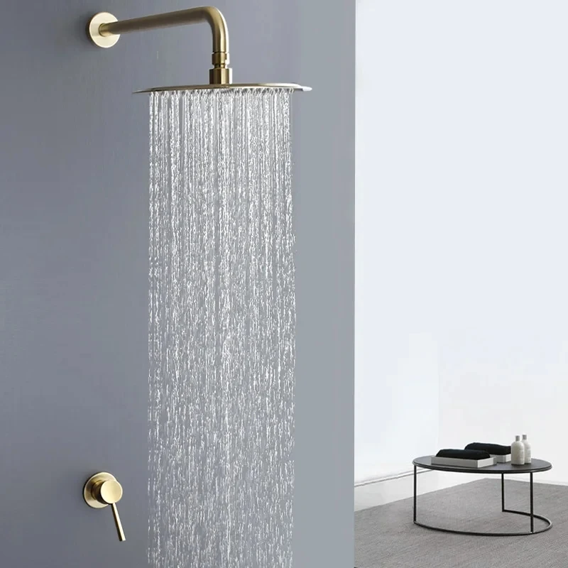 

Bathroom Shower Set Black 10 Inch Concealed Shower Head Top Spray Control Valve System Brass Rainfall Sprayer Mixer Tap