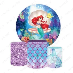 Little Mermaid Ariel Round Backdrop Undersea Mermaid Backdrop 1st Birthday Baby Shower Round Cylinder Cover Photo Studio Props