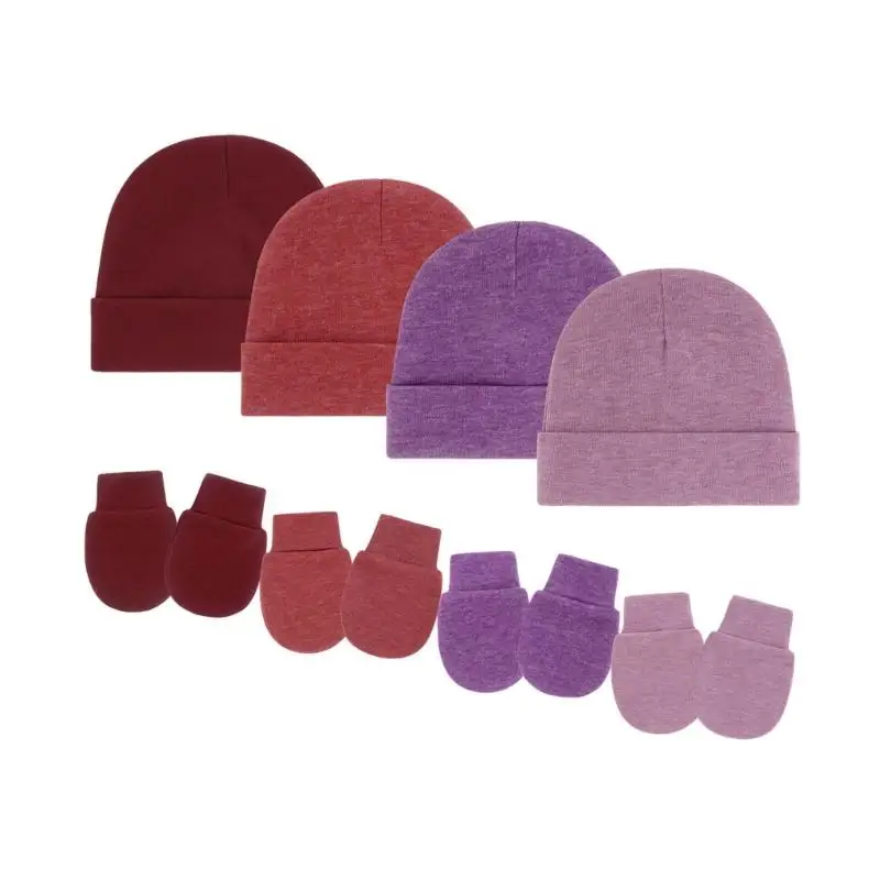 U13F مجموعة واحدة من القبعة والقفازات القطنية للأطفال حديثي الولادة، تناسب مريح، خيارات متعددة الألوان #5