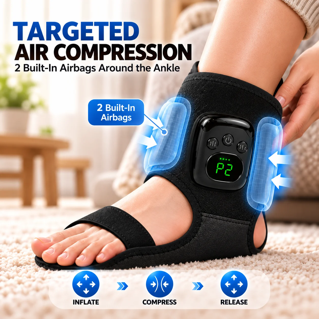 Wireless Electric Ankle Massager Brace Hot Compress Vibration Heating Ankle Support, Rechargeable Foot Massager for Ankle Joint