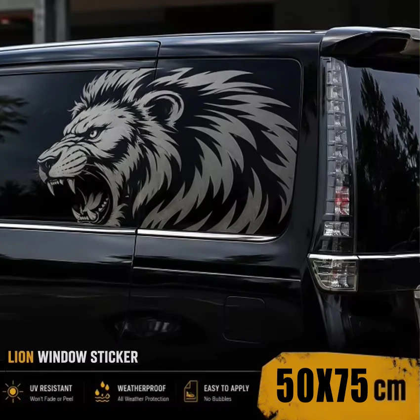 Roaring Lion Head Vinyl Car Window Sticker 50x75cm Waterproof Van SUV Car Side Window Graphic Decoration