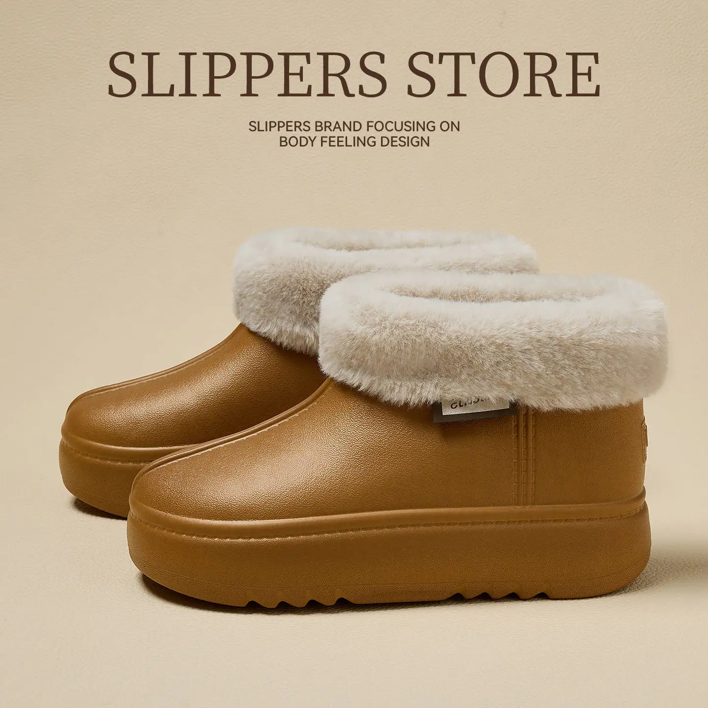 

Retro Plus Velvet Warm Cotton Shoes Women Outwear Winter Fashionable and Versatile Waterproof and Non-slip Couple Cotton Slipper