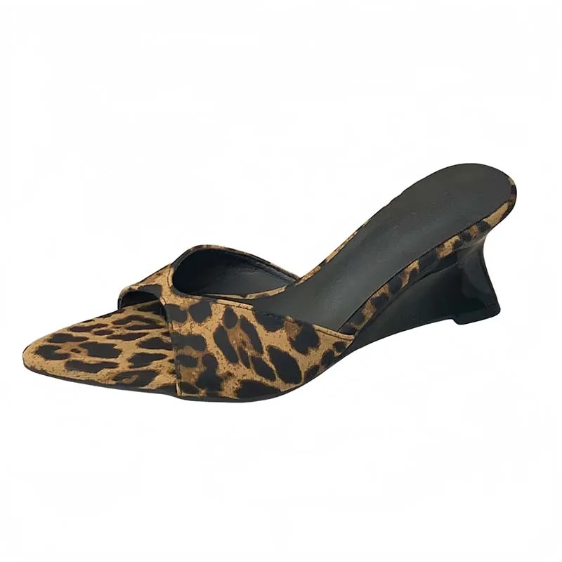 

Red Wedge Sandals For Woman High Heels Black Patent Leather Pointy Shoes Summer Chunky Heels Ladies Slippers Leopard Print