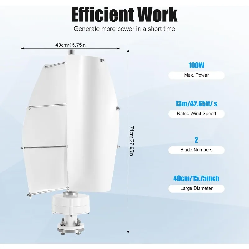 مولد تربيني الرياح، 100 وات تيار مستمر 12 فولت مولد تربيني الرياح ذو المحور الرأسي مع وحدة تحكم، مولد دوار مغناطيسي دائم لـ