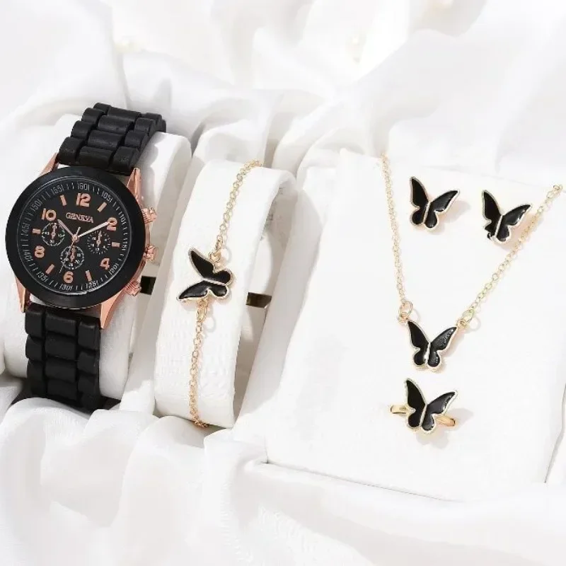 Luxury Watch Women Ring Necklace Earrings Rhinestone Fashion Wristwatch Female Casual Ladies Watches Bracelet Set Clock