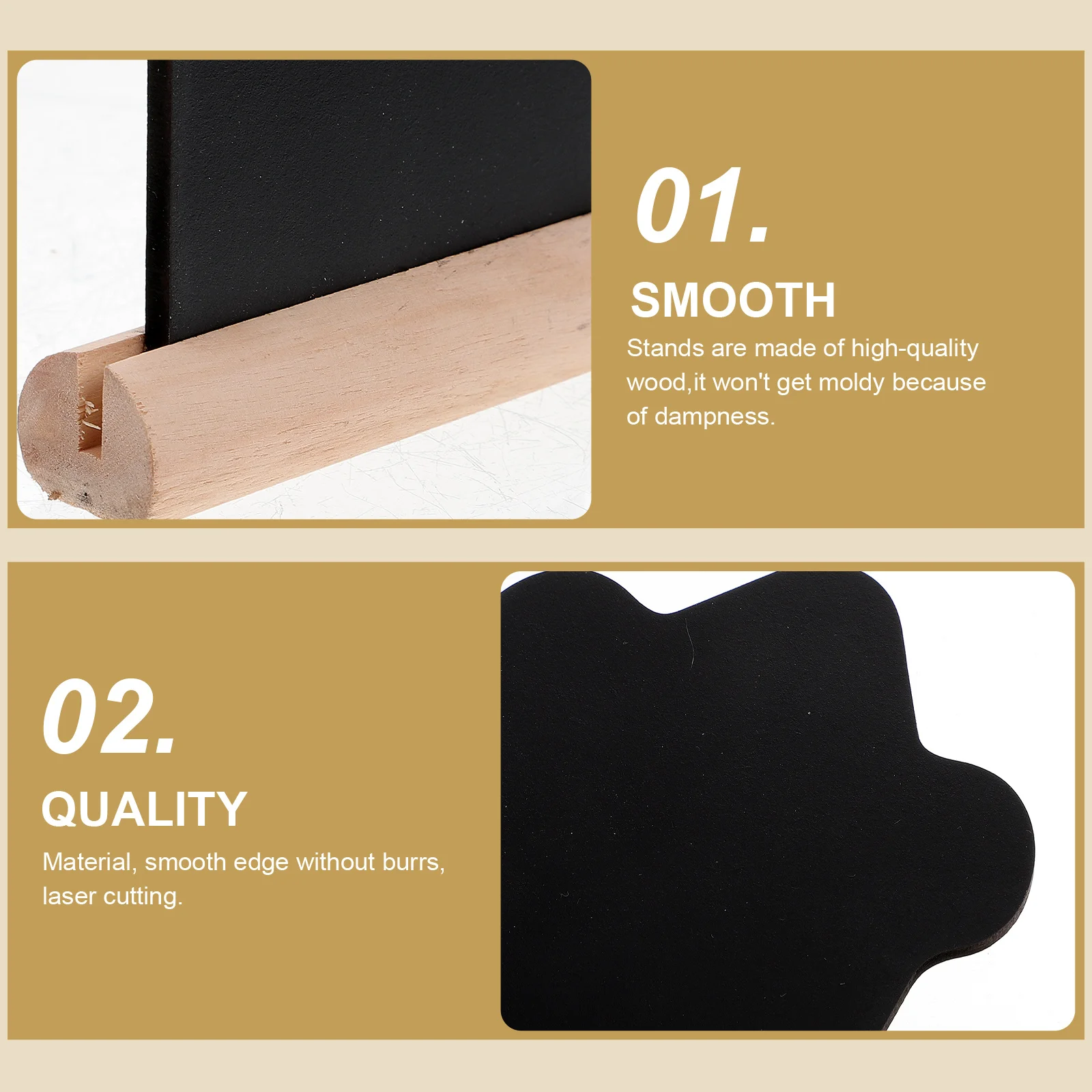 Quadros negros de lápide de madeira, 4 unidades, decorações de mesa, placas de mensagens multifuncionais, superfície lisa, sinais fáceis de limpar