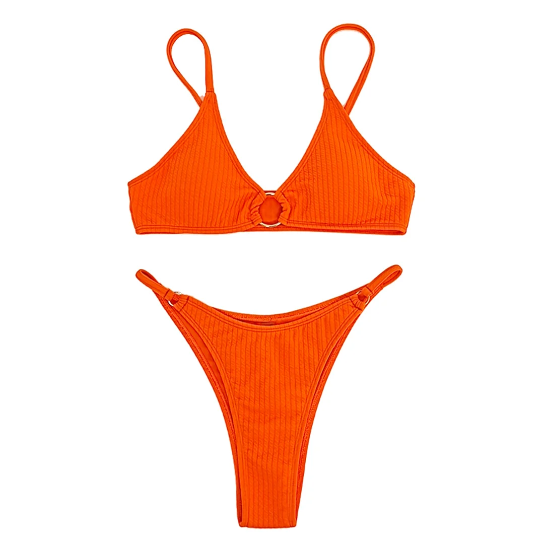 Gerippter Metallring-Bikini, zweiteiliger Damen-Badeanzug, Damen-Badebekleidung, hoch geschnittene Beine, gepolsterter Badeanzug, Badeanzug, Schwimmkleidung V7120 – Detail 39
