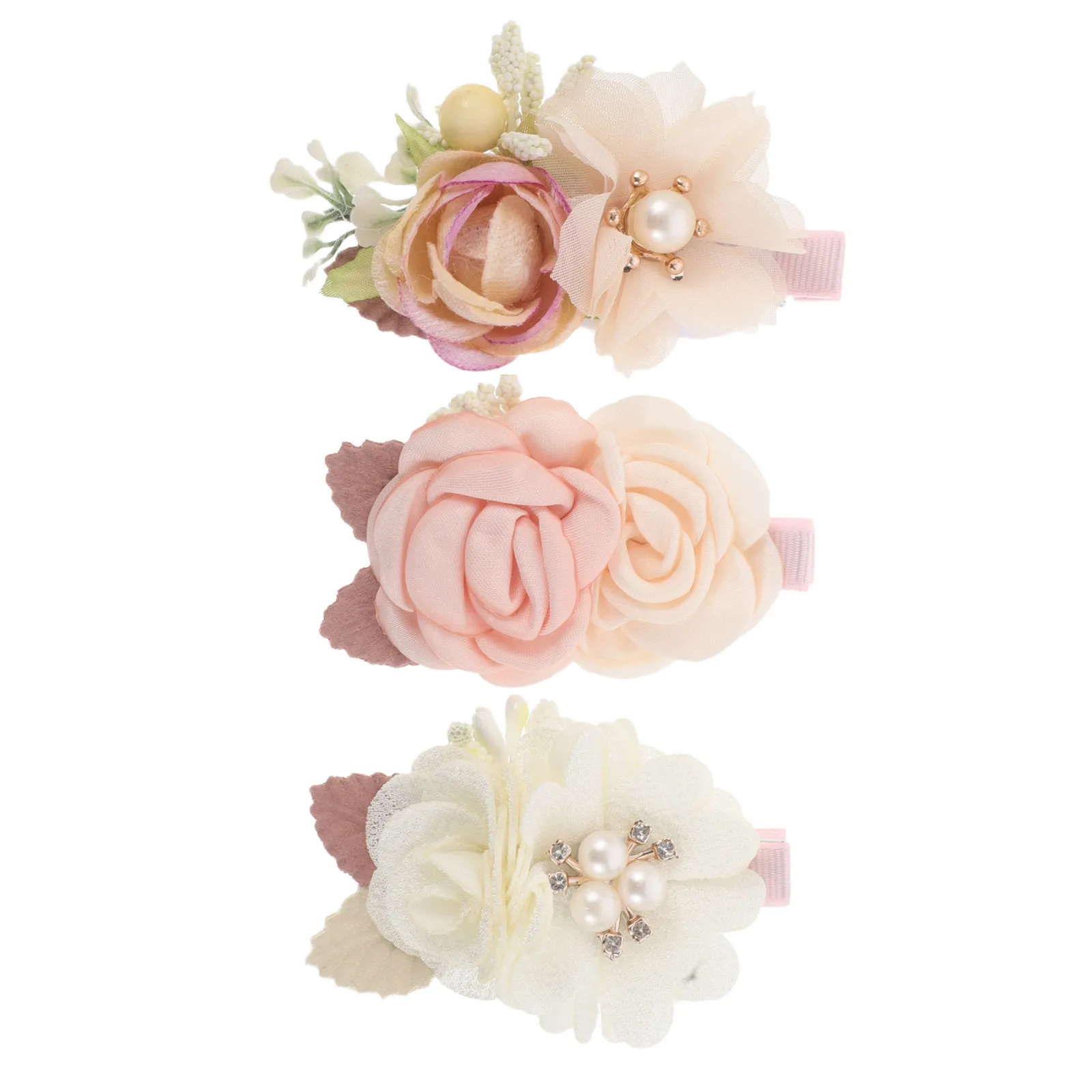 3Pcs Floral Hair Barrettes Elegant Princess Style Soft Pink Realistic Flower Design Secure Side Clip for Flower