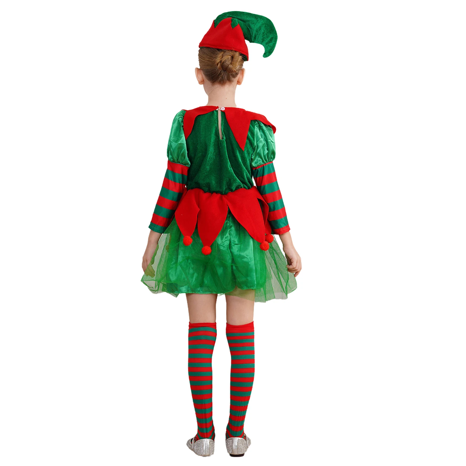 Costume d'elfe de Noël avec accessoires pour enfants, robe d'aide du père Noël, tenue de fête du nouvel an, vêtements de festival pour filles