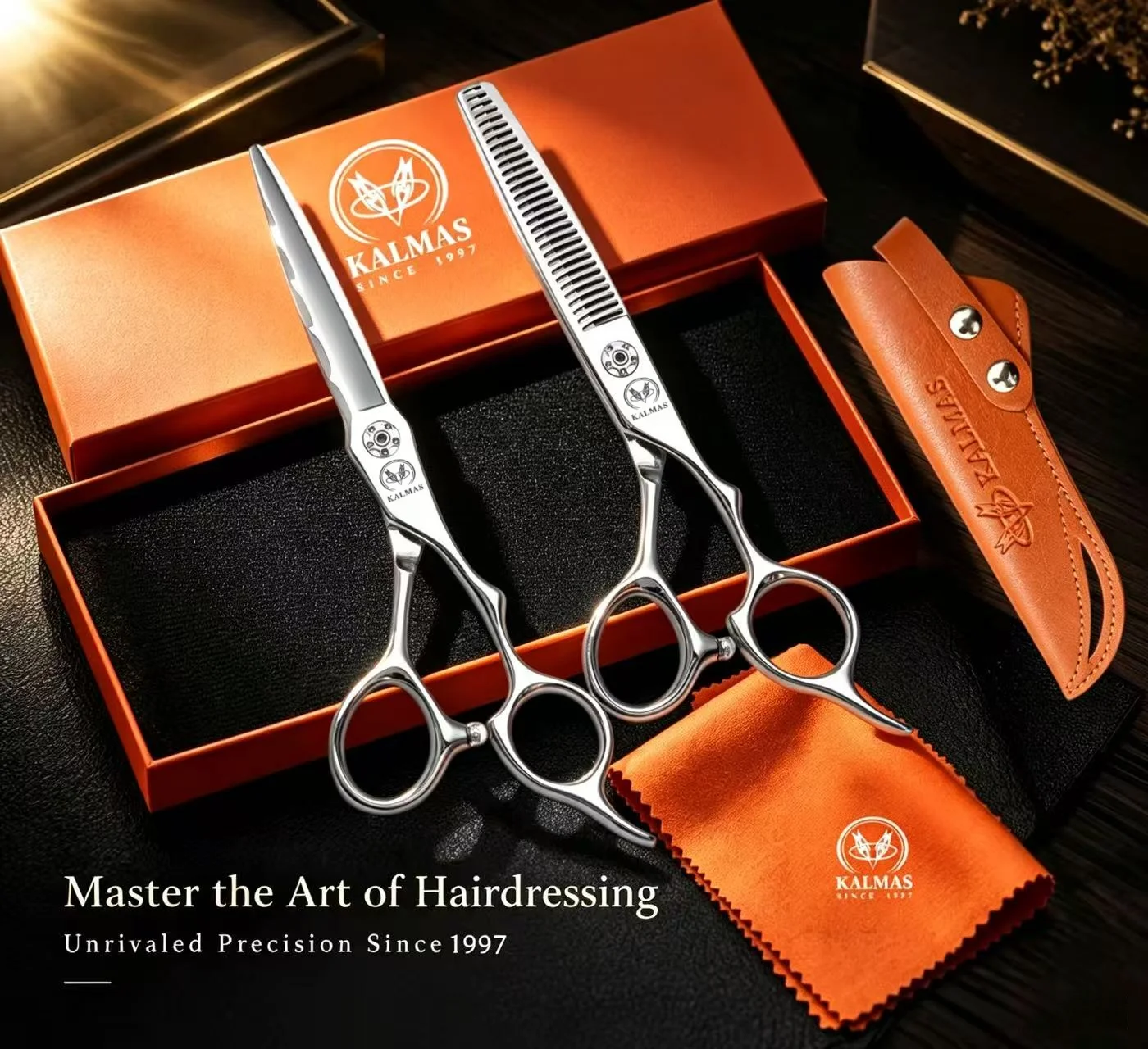 KALMAS 6-Inch Professional Hair Clipper Set Japanese 440C Thinning Clipper with Double Sided Teeth 15% Hair Trimming Tool Kit