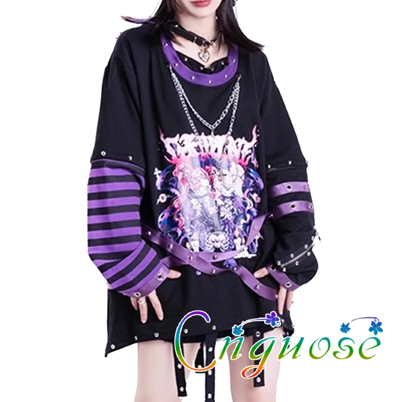 

Womens Casual Neutral Punk Kill Matt Style Y2K women's clothing Constellation kawaii cute rivet chain Long sleeved T-shirt Mens