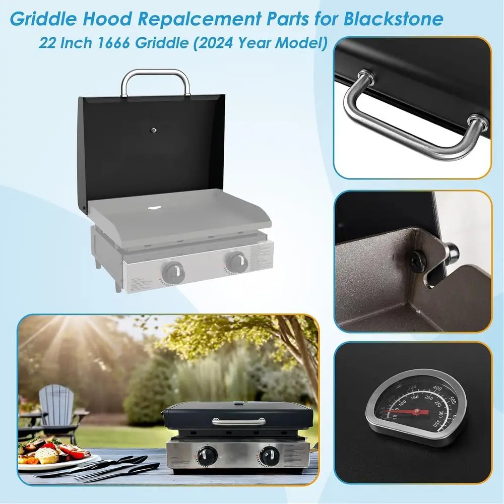 Couvercle à dessus plat articulé amélioré pour plaque chauffante Omnivore Blackstone 22 1666 (édition 2024)