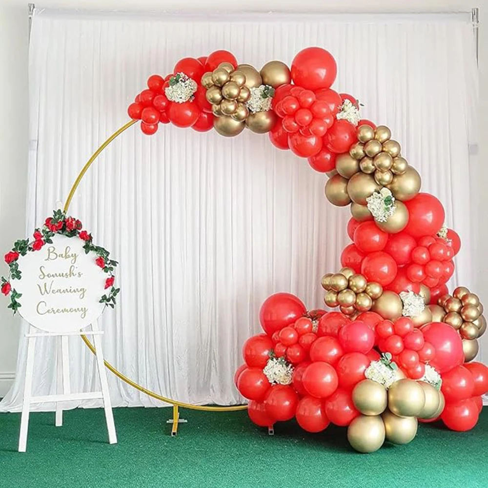 Kit de Ballons Rouges en Latex avec Confettis Dorés Métalliques, Guirxiété en Arc pour Décoration de Nouvel An, ixd'Anniversaire, Mariage, Remise de Diplôme, 2024