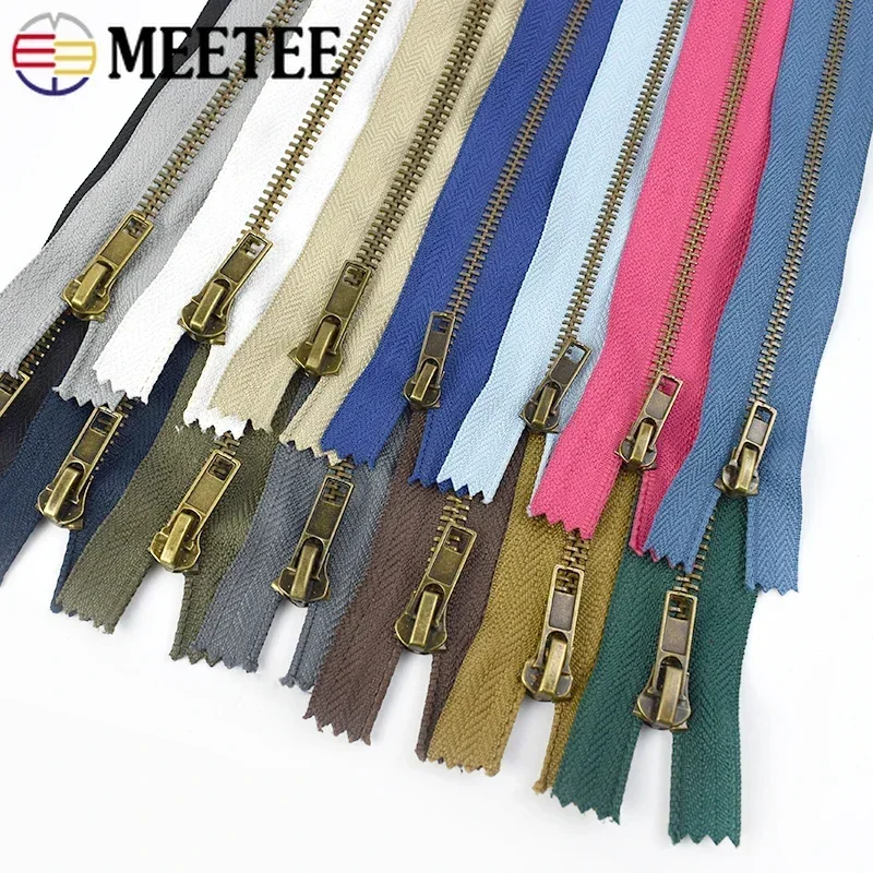 2/5Pcs 3# 5# 20cm Metal Zipper for Sewing Bronze Clothes Pants Close-end Zippers Coat Auto Lock Zip Repair Kit DIY Accessories