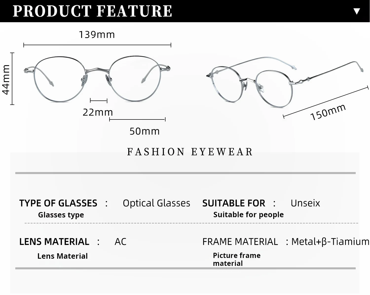 Lzabella Retro Round Glasses Ultra Light Pure Titanium Fashion Frame Trendy Men's and Women's Prescription Glasses L3001