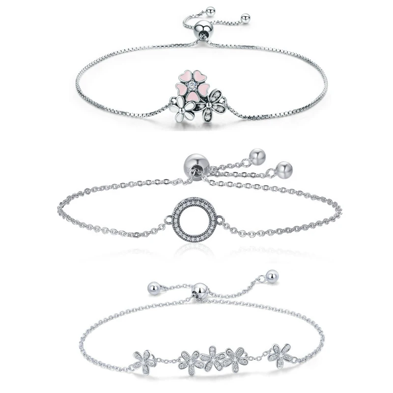 New Arrival High Quality Beautiful  Flower 925 Sterling Silver Bracelet Jewelry