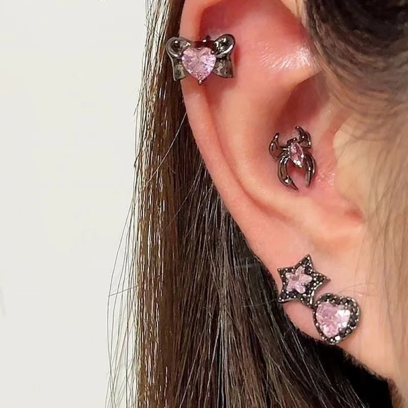 1 pcs Kpop Fashion Black Pink CZ Stones Stainless Steel Piercing Earrings For Women Cool Cartilage Ear Hoops Jewelry Gift