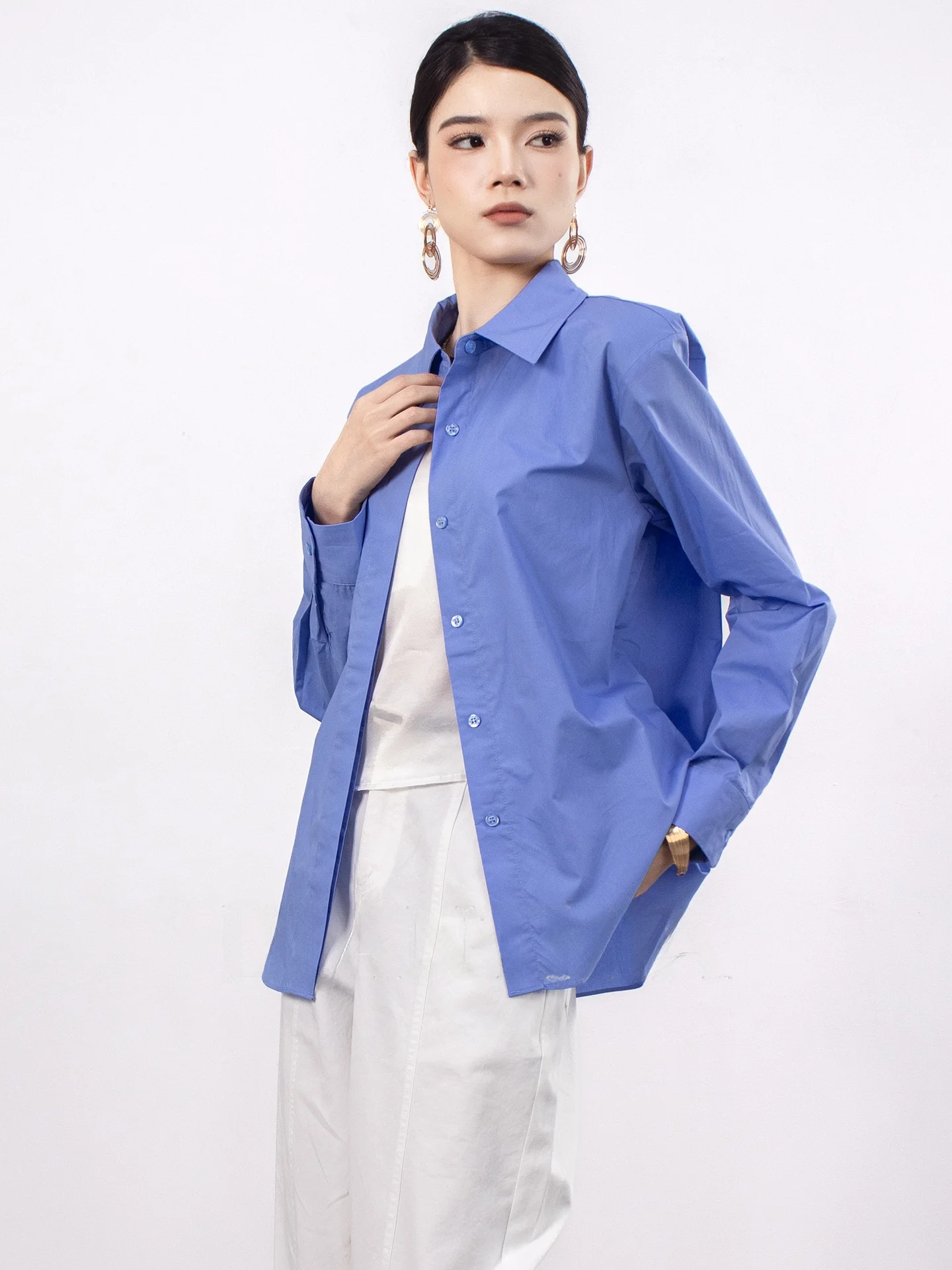 

Женская хлопковая рубашка DianThia синего цвета, свободный крой, весна 2026, новый стиль, минималистичный дизайн, белая верхняя одежда, блузка