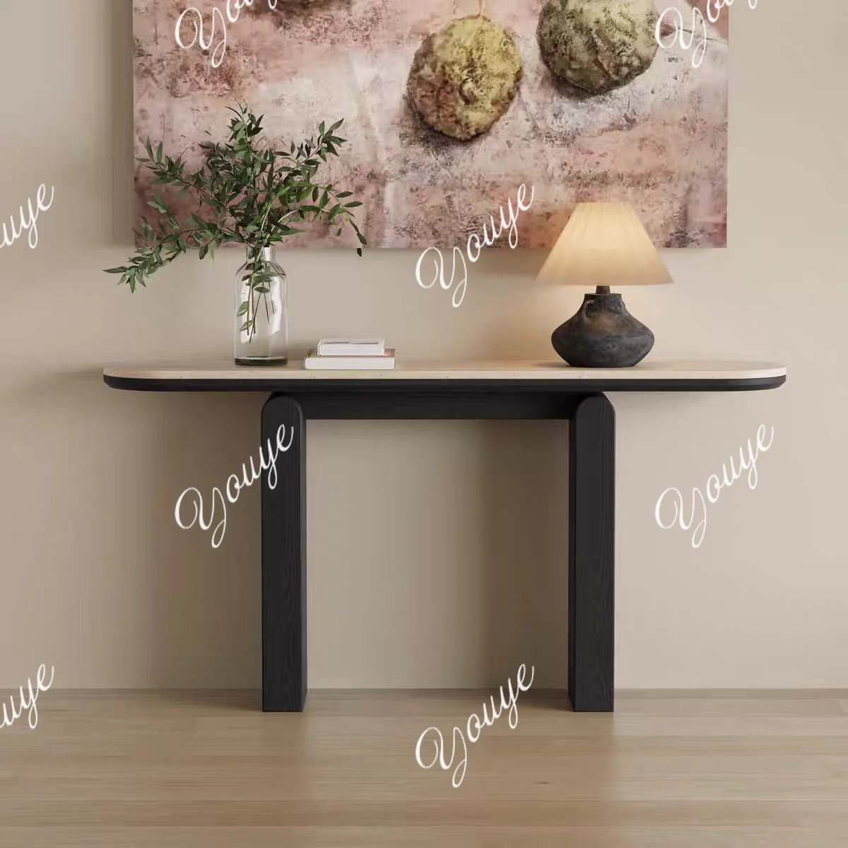 Medieval style solid wood travertinestone slab entrance door entrance table corridor aisle wall long table entrance table