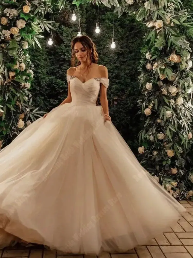 Vestidos De Noiva Brilhante A Linha, Personalizado Fora Do Ombro Vestidos De Noiva, Fofo Ampliado, Saia Do Palácio Hem, Princesa Robes, Novo, 2024