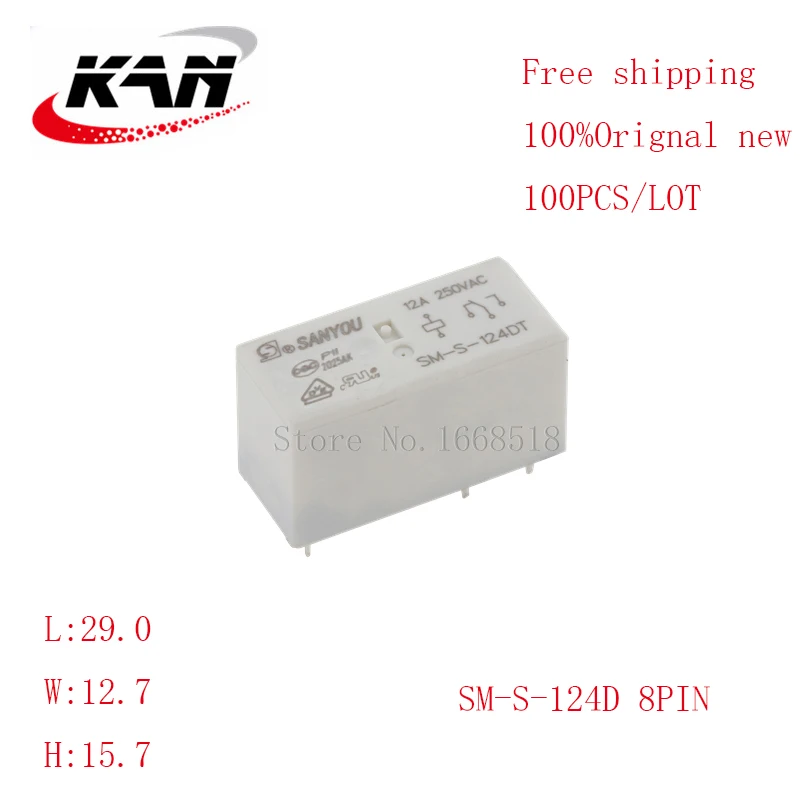 

Free shipping 100pcs Power relay SM-S-124D SM S 124D 24VDC 16A 250VAC 8PIN Original New