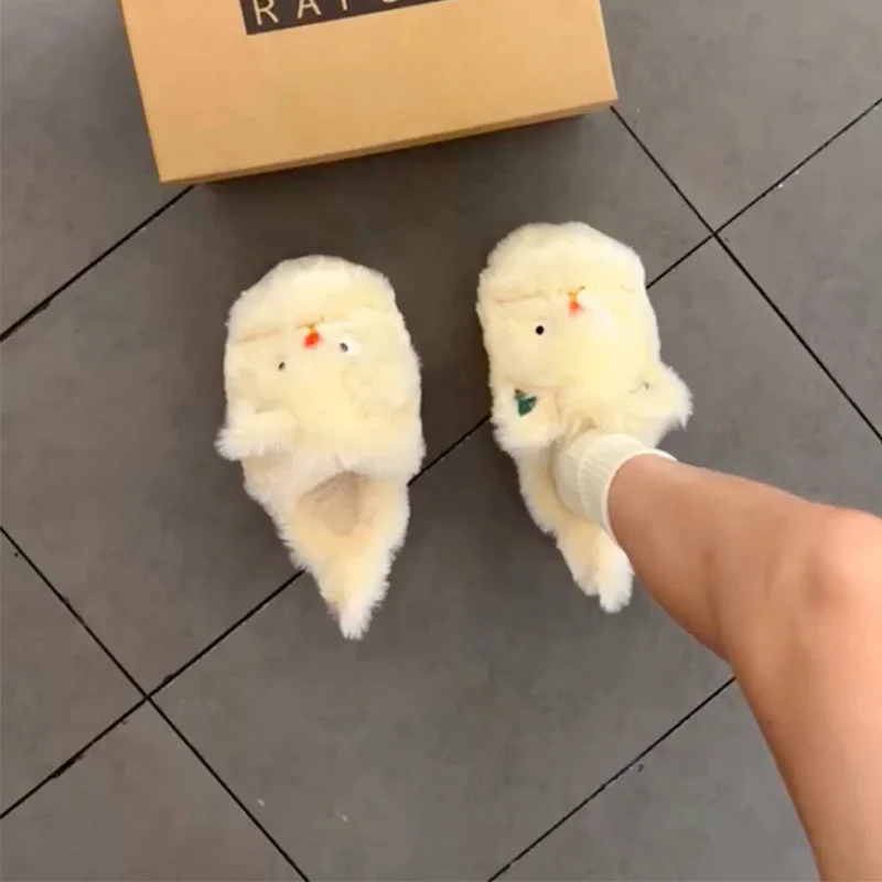 Cute Monster Thick Sole Plush Slippers For Women Thick Sole Heels Man Slipper Non Slip And Warm Plush Headed Cotton Slipper