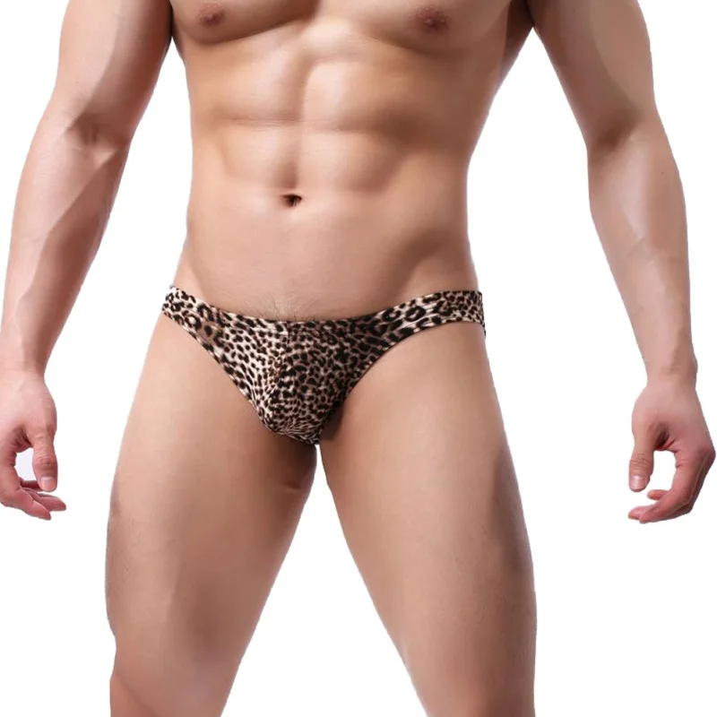 Men\'s Sexy Triangle Leopard Briefs Low Waist Soft Breathable Elastic Moisture Wicking Underpants