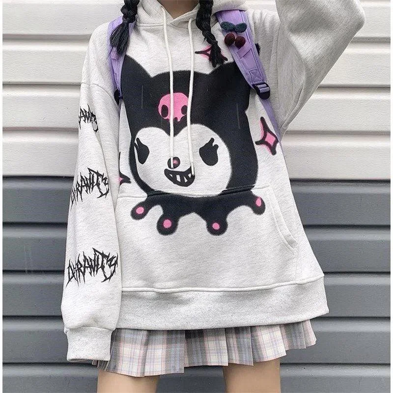 

Women Cute Long Sleeve Casual Velvet Hooded Pullovers Harajuku Anime Kawaii Hoodies Japanese E Girl Streetwear Loose Sweatshirt