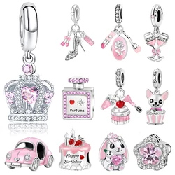 925 Sterling Silver Pink Perfume Crown Charms Beads Fit Diy Bracelet Necklace Making Gift Of High Quality Jewelry For Womens