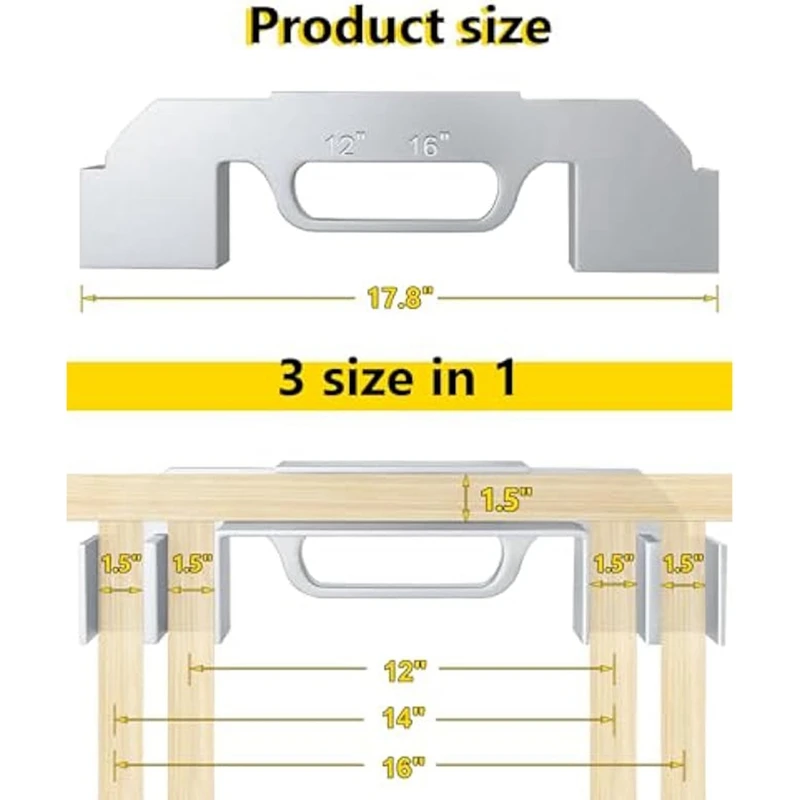 1 Piece 12In/14In/16In Framing Stud Layout Tool-Wall Stud Framing Tool As Shown Aluminum Alloy For Framing Walls