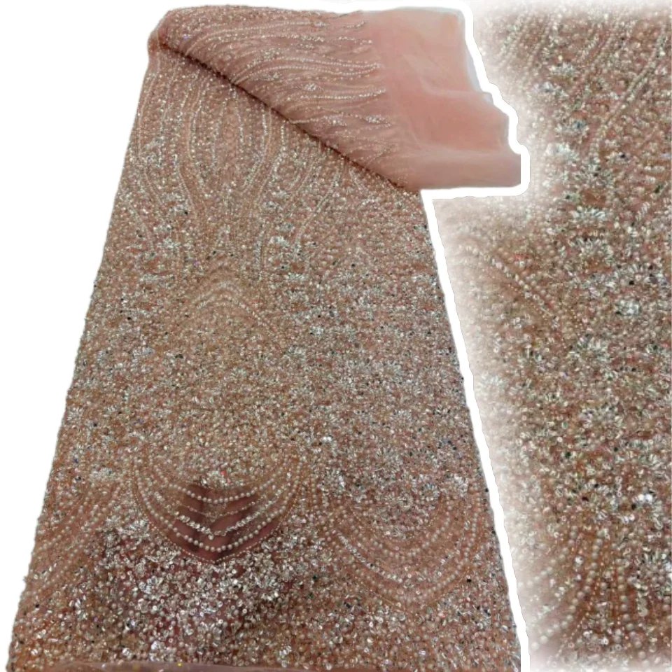 

African Lace Fabric 2025 Sequins Beaded Embroidery Groom Nigerian Bridal High Quality French Tulle Lace Fabric for Wedding T1663