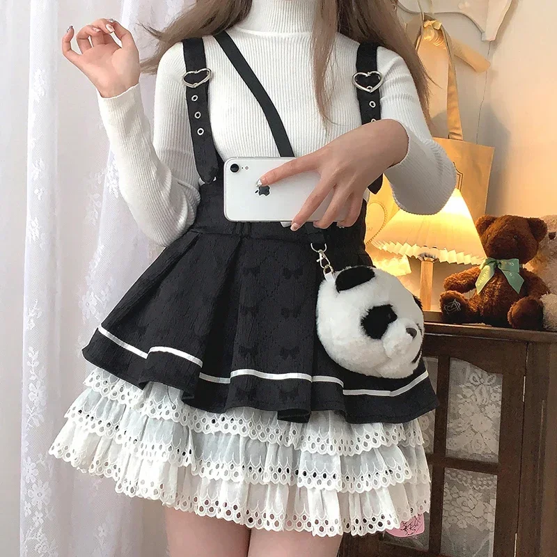 Jupes mignonnes pour femmes, style Harajuku Lolita, garniture en dentelle multicouche, taille élastique, mini jupes pour filles douces, vêtements Kawaii