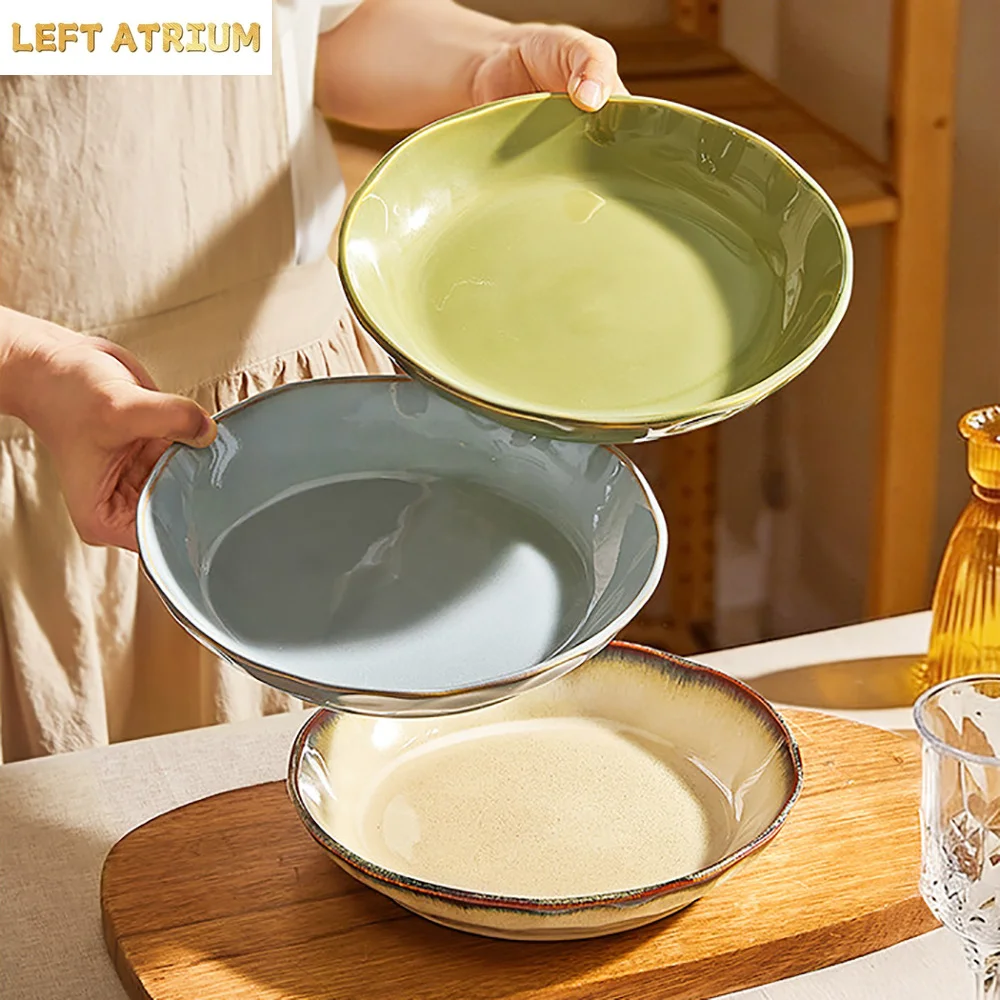 

Light Luxury Ceramic Plate High Grade Solid Color Simple Porcelain Dinnerware Homehold Snacks Fruit Salad Pasta Plates