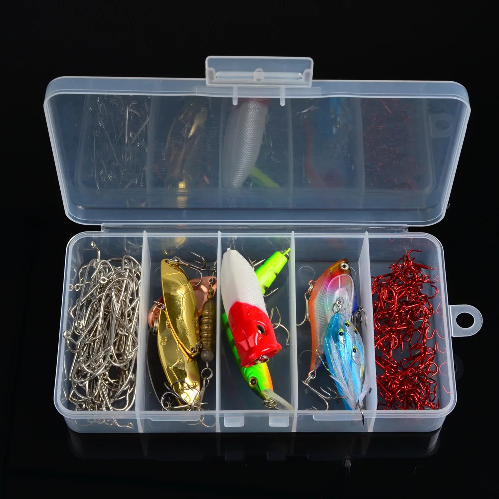 5 Compartments Transparent Visible Plastic Fishing Tackle Box Fishing Lure Storage Box Case Fish Tool 13*6cm