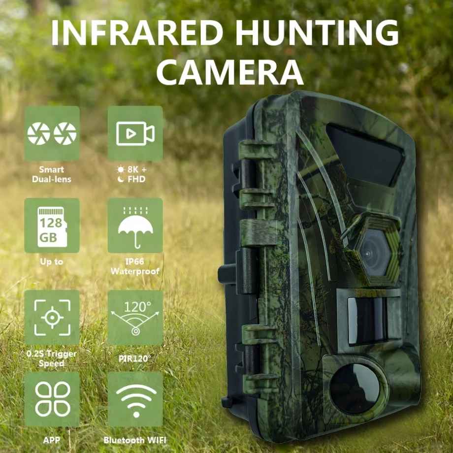 

Outdoor Animal Tracking Camera 8K 60MP Wifi/4G IP66 Waterproof Infrared 49FT Night Vision High-Speed Capture Camera