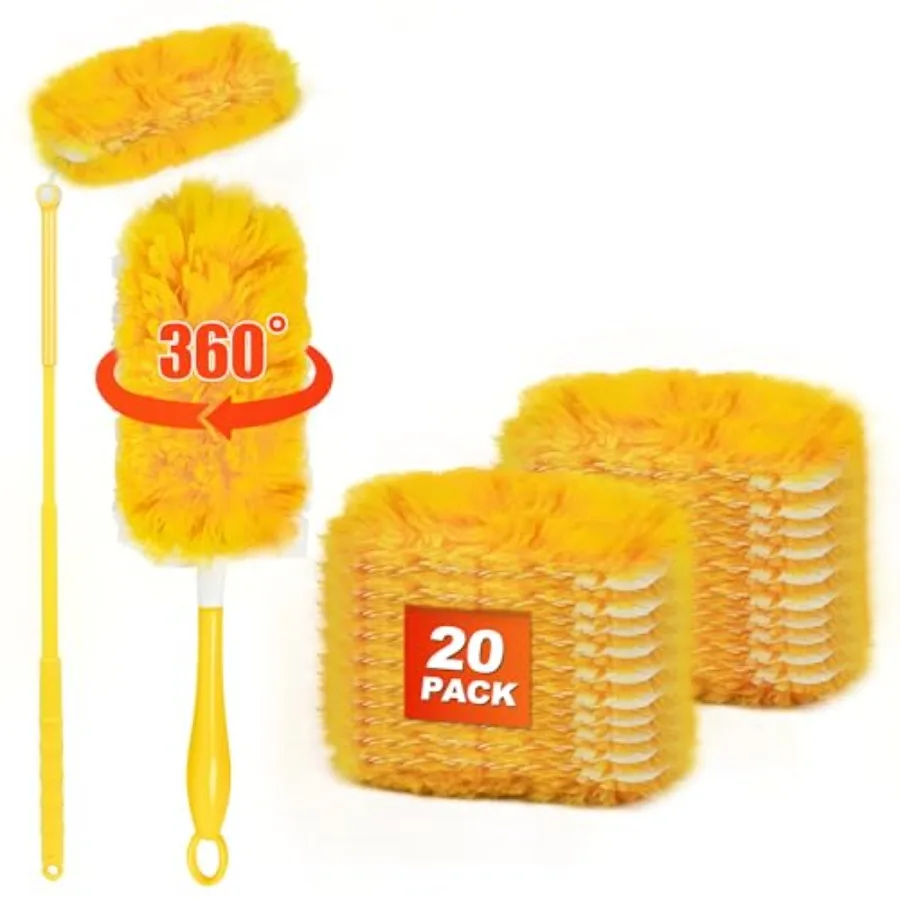 

Duster Refills for Swiffer 20 Counts, 360 Degree Heavy Duty Dusting Kit with 1 Extendable Handle + 1 Short Handle, Multi-Surfac