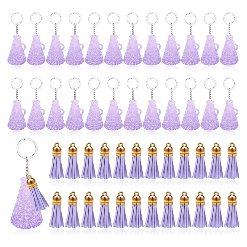 A59E-48 PCS Acrylic Keychain Acrylic Keychain Blanks Acrylic Cheer Megaphone Key Chains With Tassel Purple