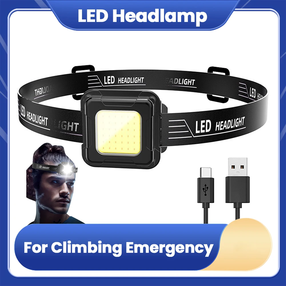 

LED Headlamp 4 Light Modes LED Work Light Type C USB Charging Mini COB LED Headlight Adjustable Angle for Camping Running Hiking