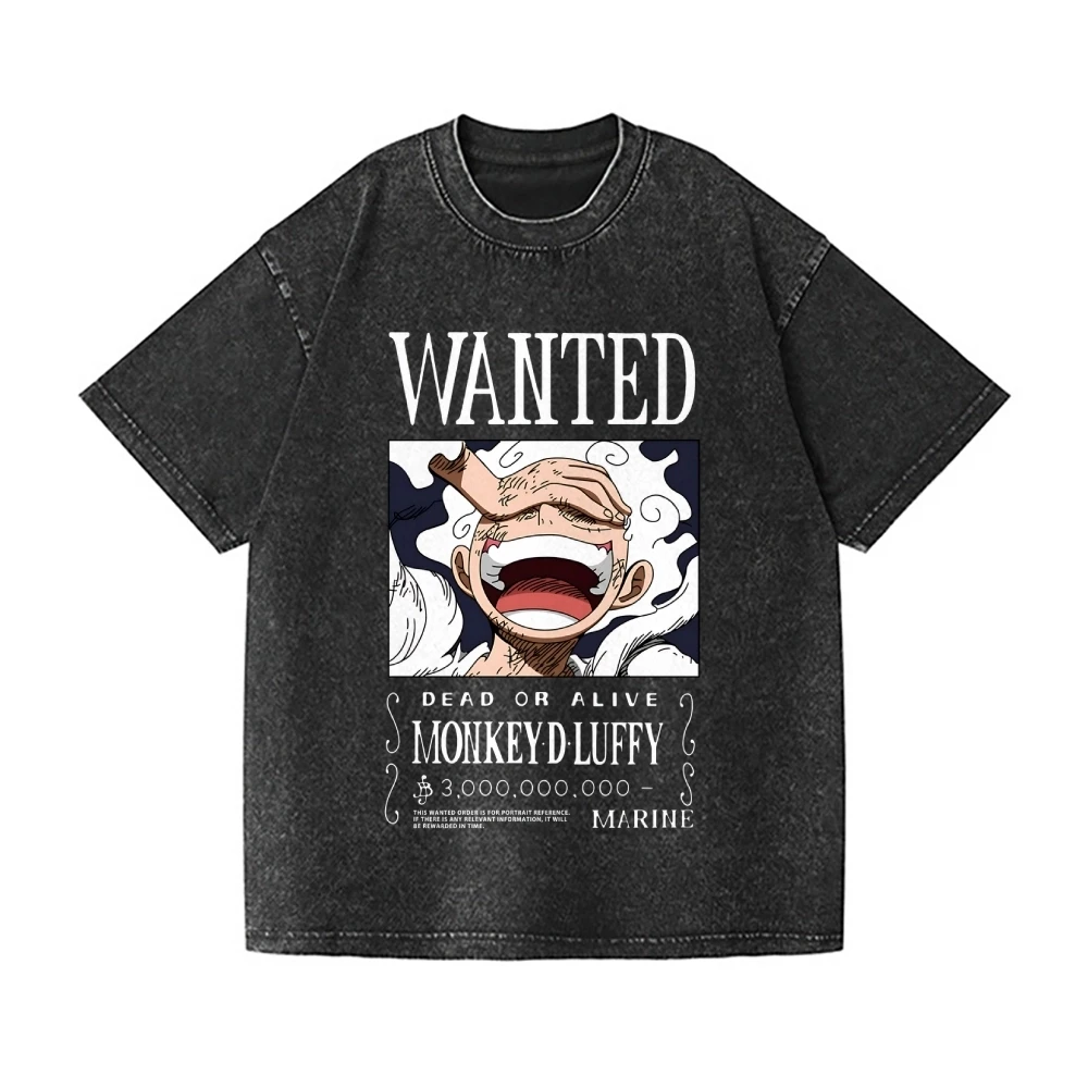 One Piece Luffy Vintage Wash Japanisches Design T-Shirt Hochwertige Streetwear Herrenbekleidung 2026 Sommer Neu Washed T-Shirt