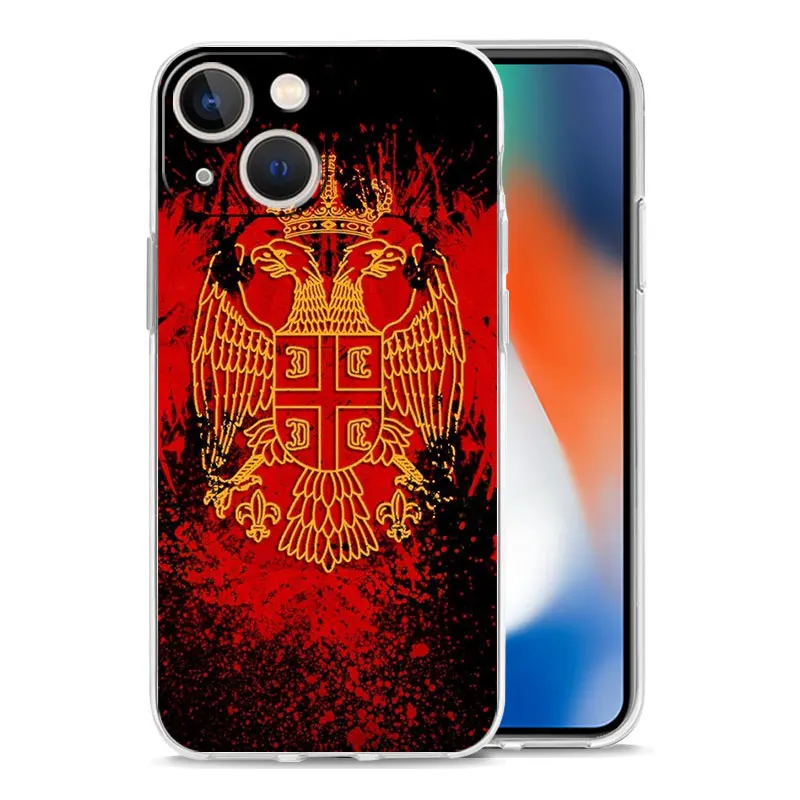 Luxury Transparent Case For iPhone 15 14 13 12 11 Pro Max X Xs XR 7 8 Plus Bumper Phone Cases Clear TPU Cover Serbia Flag